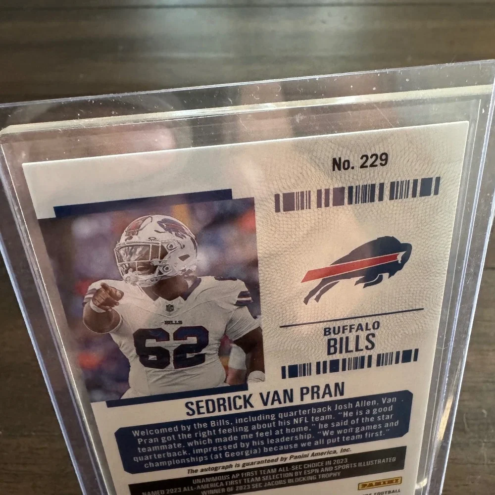 Panini Rookie Ticket Card Sedrick Van Pran Buffalo Bills Autograph RC 229